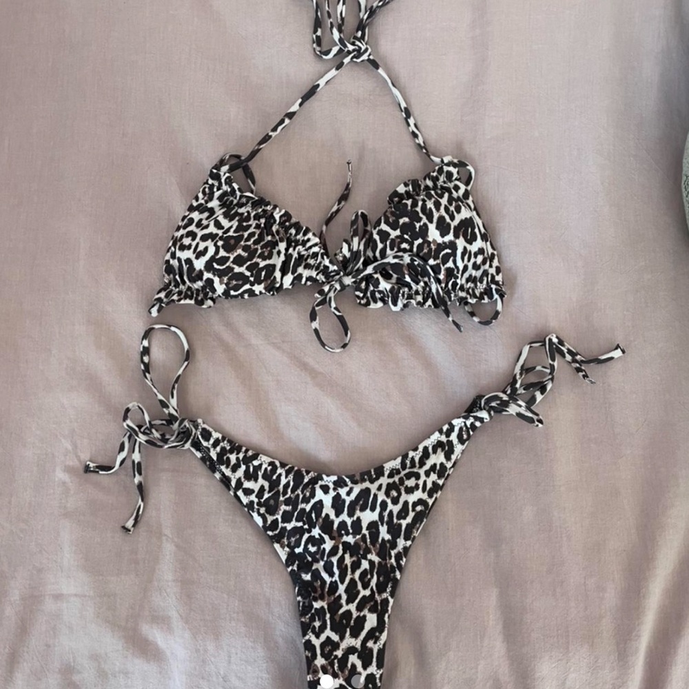 shein leopard front tie bikini